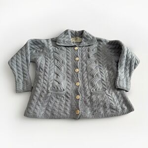 Aran Sweater Market Merino Wool Cardigan Ireland Cable Knit Gray XL